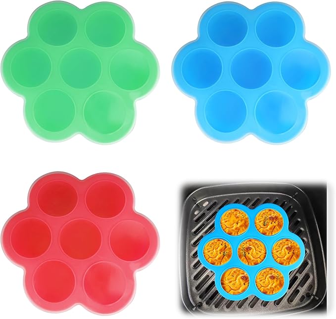3 Pack Silicone Air Fryer Egg Bite Mold with Lid, 8 Inch Large Silicone Egg Bite Mold for Air Fryer Reusable Pan Accessories, Alternative to Sous Vide EggLarge Bite Maker