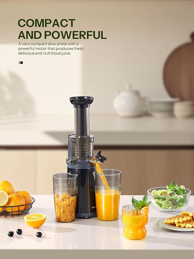 Masticating Juicer Machines, Reemix Cold Press juicer Machine Compact & Small Size, Juice Extractor, Nutrient and Vitamin Dense, BPA-Free Tritan, Easy to Clean (Black)