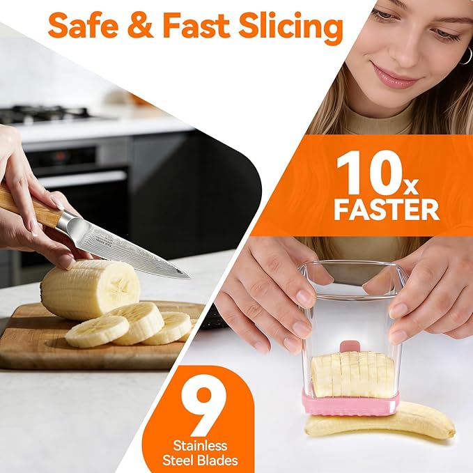 3-in-1 Strawberry Banana & Egg Slicer Cup | Detachable Fruit Cutter with Push Plate for Effortlessly Safe Slicing | Quick Meal Prep & Snacks Kitchen Gadget (Pink)