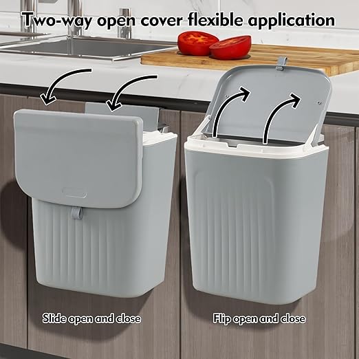 3.2 Gallon/12 L Hanging Small Trash Can with Lid, Kitchen Compost Bin for Wall Mount, Mountable Food Waste Bin for Kitchen Cabinet Door