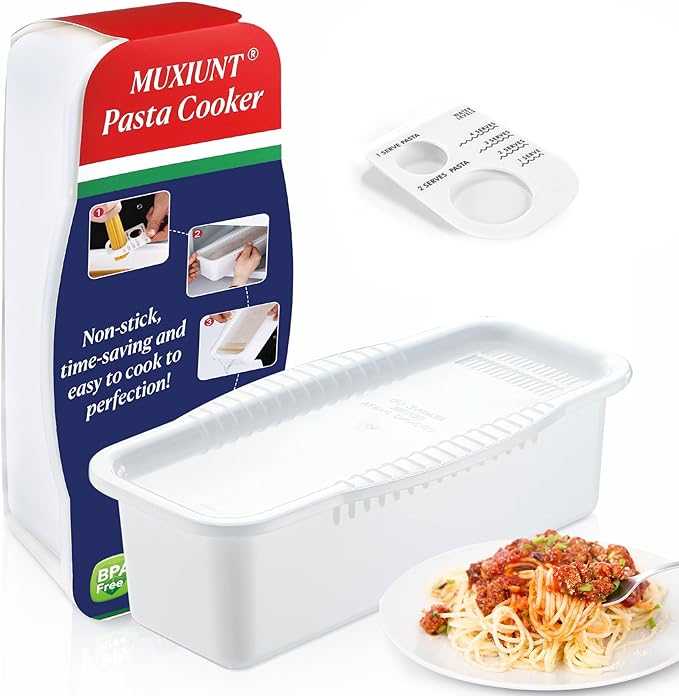 Microwave Pasta Spaghetti Cooker Pot with Strainer Lid,Pasta Cooker in Microwave with Water Level and Spaghetti Portion Measuring Device,Dormitory Office Apartment Kitchen Essentials