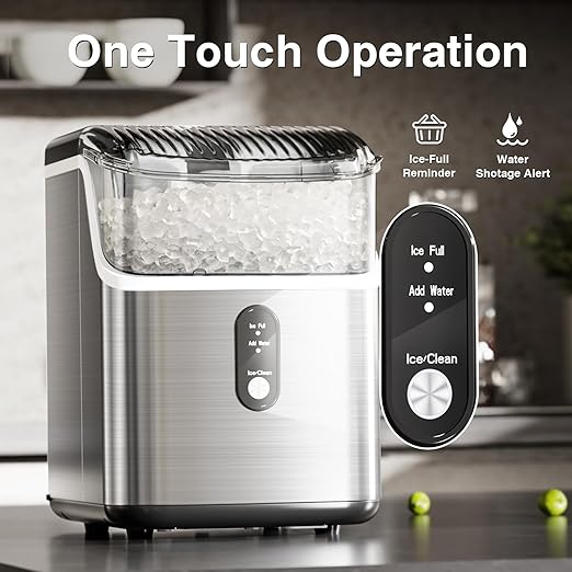 Antarctic Star Nugget Ice Maker Countertop, Chewable Nugget Ice Machine with Automatic Cleaning, Fast Ice Making 34Lbs/24H, One Click Operation for Office/Home/Bar (Stainless Steel Silver)
