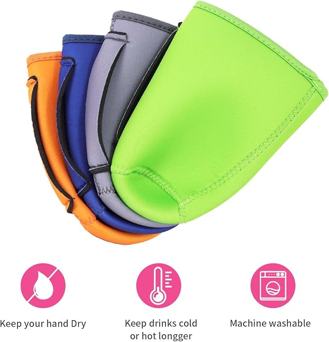 4Pack Reusable Iced Coffee Sleeve Insulator Sleeves for Cold Drinks Beverages, Neoprene Cup Holder for Most Coffee, Fits 22-24oz Medium Cups (Classic Color with Handle)