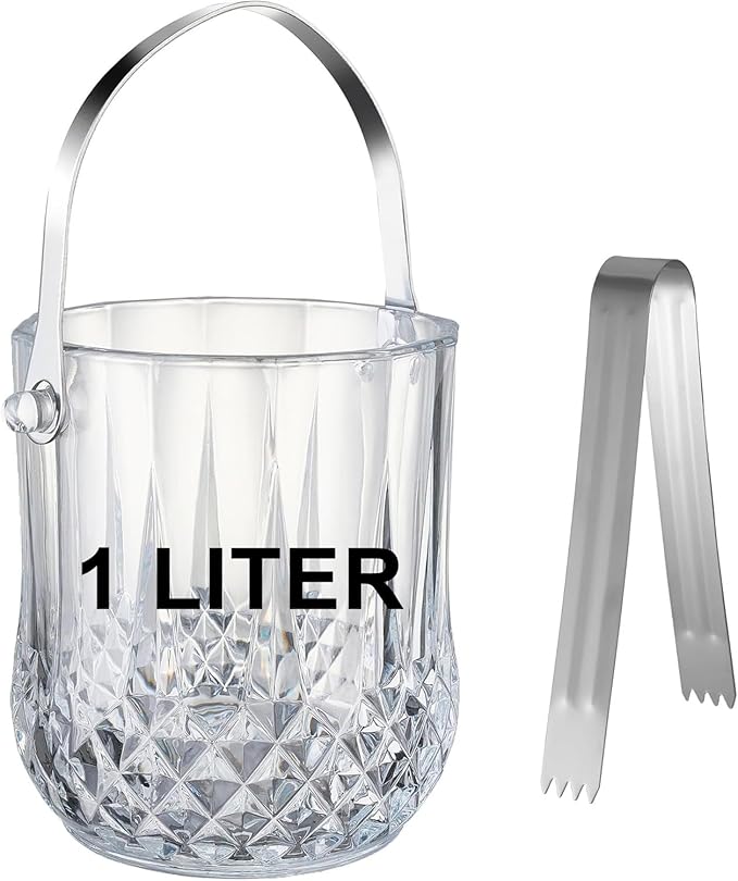 Glass Ice Bucket with Handle & Tongs - 37oz Capacity, Clear, Serving Tongs