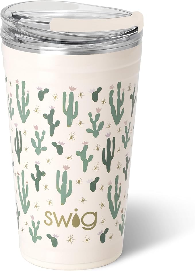 Swig Life 24oz Party Cup, Stackable Insulated Travel Coffee Tumbler with EZ Slider Lid, Cup Holder Friendly, Stainless Steel 24 oz Tumbler, Reusable Coffee Mug (Desert Child)