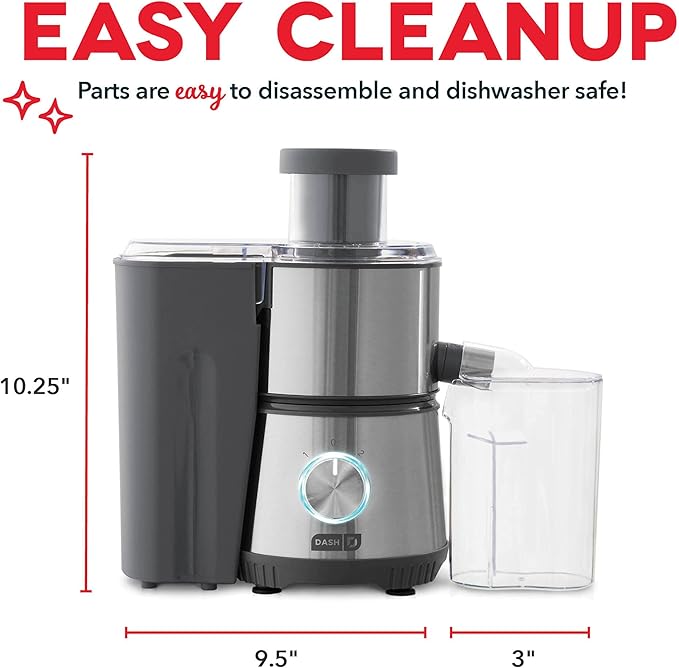 Dash Compact Centrifugal Juicer, Press Juicing Machine, 2-Speed, 2" Wide Feed Chute for Whole Fruit Vegetable, Anti-drip, Stainless Steel Sieve - Cool Grey