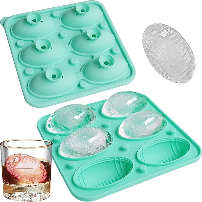Zorazio 2Pack Football Ice Cube Tray,Football Shaped Novelty Silicone Ice Cube Mold, Large Ice Cube Tray with Lid for Whiskey, Cocktails, Football