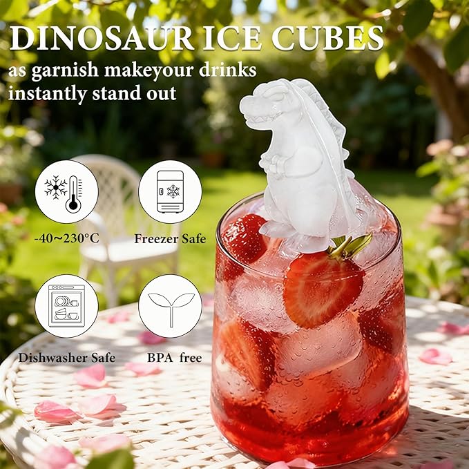Dinosaur Ice Cube Tray,Silicone Ice Trays for Freezer,Ice Cubes Maker Mold with Lid,Easy Release,BPA Free,Perfect For OXO,Whiskey,Cocktail Drink (Balck)