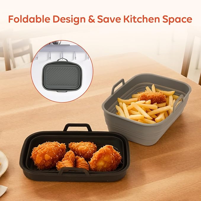 WELTOKE Collapsible Air Fryer Silicone Liners 2 Pack, Silicone Air Fryer Liners Reusable for Bella 4Qt Slim Air Fryer(3.3lb Capacity), Rectangular AirFryer Silicones Pot for AirFryers Accessories
