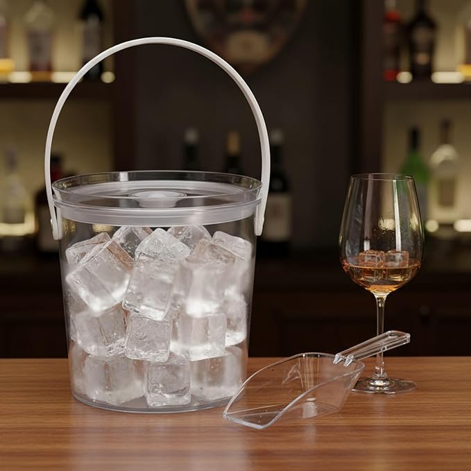 Ice Bucket with Airtight Lid, Champagne Bucket with Handle, Plastic Beverage Tub for Parties, Bar Cart Accessories for Wine, Drink, Beer Bottles, Clear