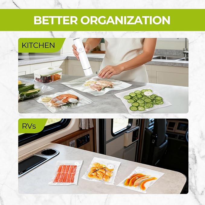 Reusable Vacuum Sealer Bags for Food with Air Valve, 30 Pack BPA‑Free Food Saver Bags Dishwasher‑Safe, Freezer,Microwave, Odor-Resistant, Leak‑Proof for Leftovers, Meal Prep, Sous Vide, BBQ