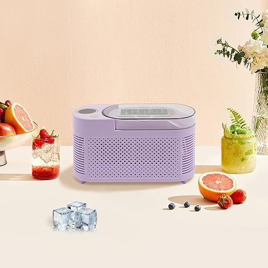 Portable Small Ice Maker, Mini Ice Cube Maker Countertop, 12V/AC Dual Power Quiet Compact Ice Machine with Clear Cover and Clip, for Home Kitchen, Camping RV, Dormitory, Office (Purple)