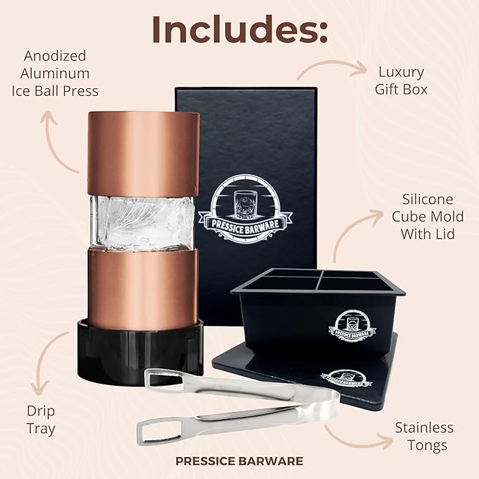 Ice Ball Press – Precision-Crafted Aluminum – Create Effortless Large Spheres – Includes Ice Tray – Made in the USA (Paloma Finish)
