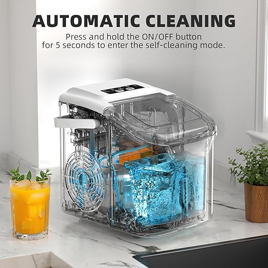 Antarctic Star Countertop Ice Maker, Portable Ice Machine with Carry Handle, 26.5Lbs/24H, 2 Sizes Bullet Ice, 8Cubes in 6 Mins Office/Kitchen/Bar White