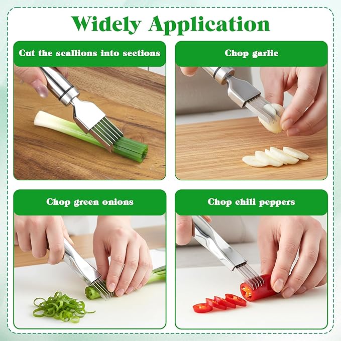 2 Pcs Green Onion Cutter Stainless Steel Green Onion Slicer Shred Silk The Knife Scallion Shredding Tool Multifunctional Vegetable Cutter Tool for Kitchen