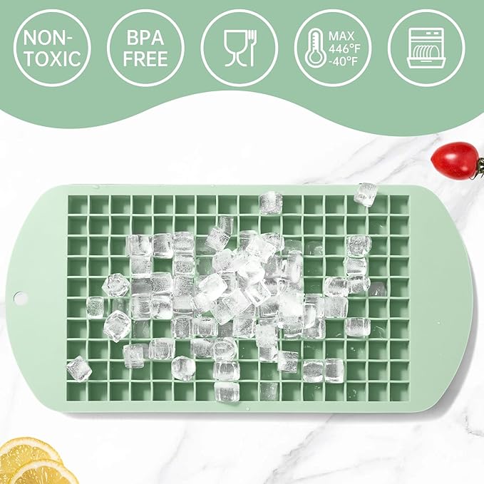 Silicone Mini Ice Cube Tray, 160 Nugget Ice Cube Molds Easy Release Small Ice Cube for Chilling Whiskey Cocktail, Stackable Ice Trays For Freezer (Lime)