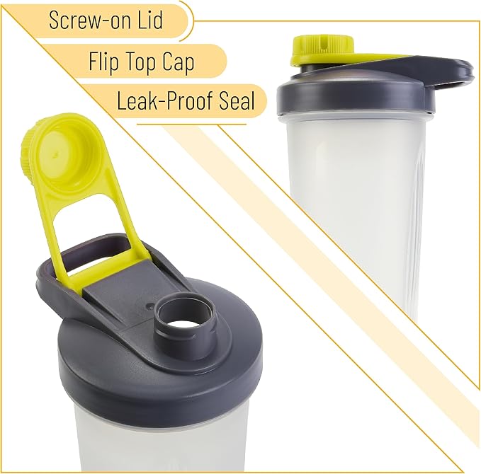Mr. Pen- Shaker Bottles for Protein Mixes with Twist Cap, 28 oz, Gray/Yellow, Protein Shaker Bottle with Wire Whisk Ball