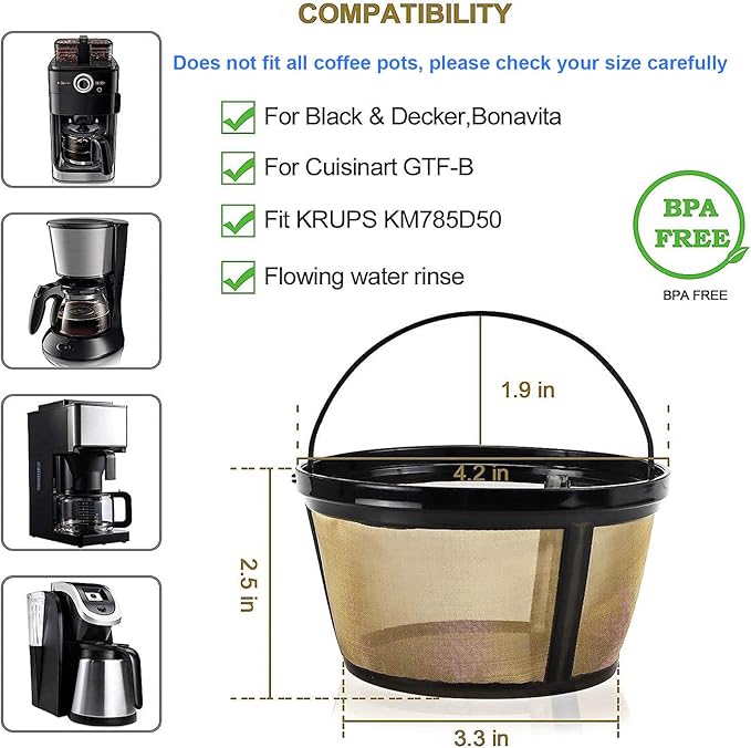 Reusable Coffee Filter Basket, 2 Pack Basket Coffee Filters 8-12 Cup Replacement Coffee Filter for Mr. Coffee and Black & Decker Coffee Makers and Brewers