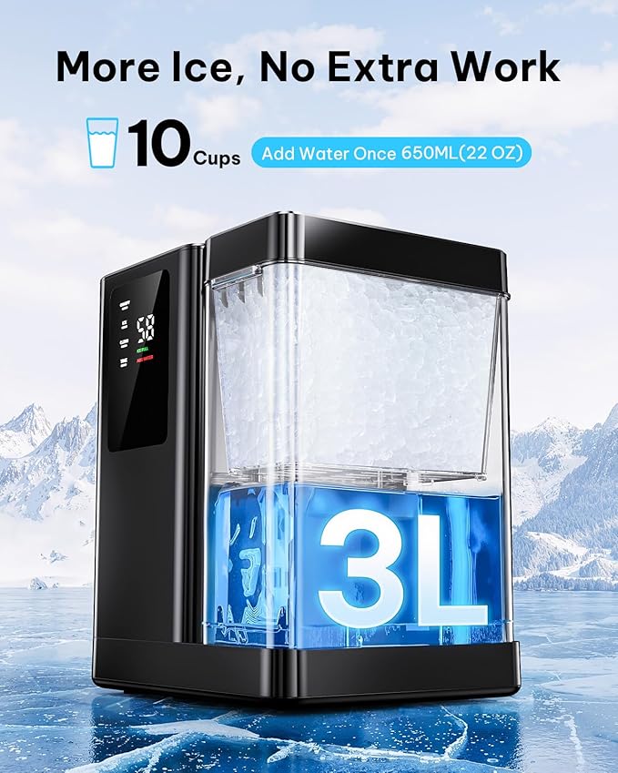 Silonn Nugget Ice Maker Countertop with 3L Detachable Water Tank, 40 lbs/24H Soft Chewable Ice, Self Cleaning Ice Machine with Timer Function, Pebble Ice Maker for Kitchen, Party and Office