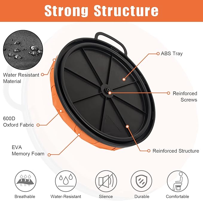Foxtune 360-Degree Swivel Bucket Seat, 5 Gallon Bucket Lid, Spin Bucket Seat Cushion, Silent, Comfortable, Water-Resistant, for Fishing, Gardening, Hunting and Camping (Orange)