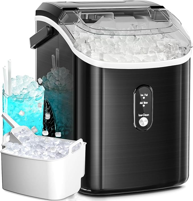 Electactic Countertop Ice Maker with Handle, Stainless Steel Ice Machine, 35 Lbs/Day Ice Making Capacity, Includes Ice Scoop, Ideal for Home, Bar, Party and Office Use(Black)