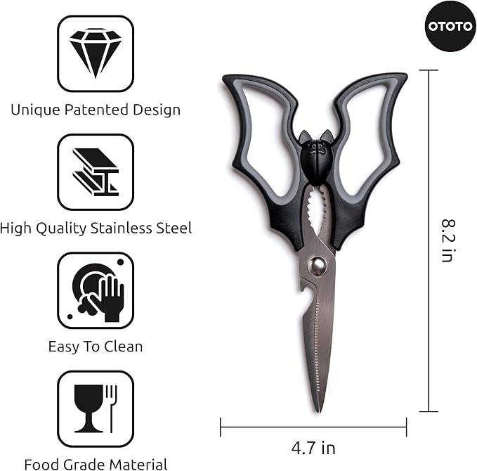 OTOTO Elizabat Kitchen Scissors - Halloween Goth Cute Bat Kitchen Shears, Gothic Scissors Utensils - Spooky Bats Halloween Gifts, Cute Gadgets, Kitchen Gadgets