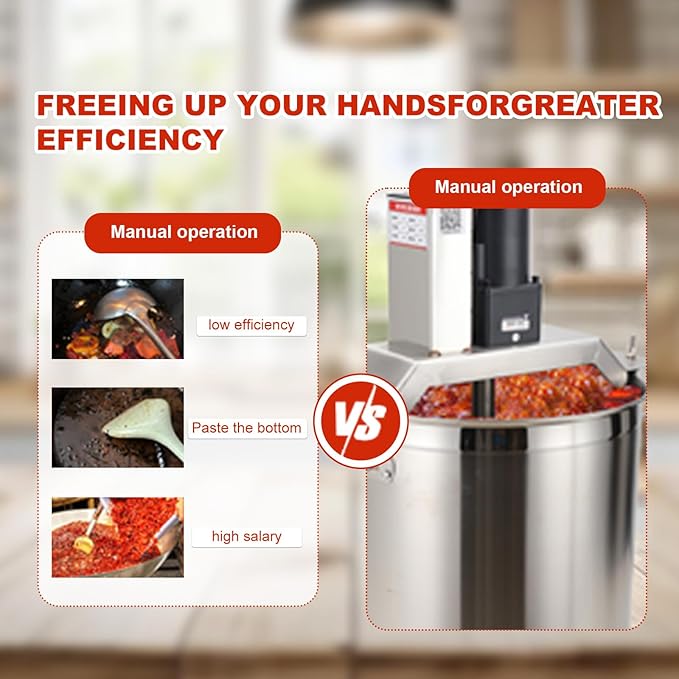 40L Automatic Food Mixer 110V 180W Stainless Steel Food Mixer Hot Pot Seasoning Bottom Soup Sauce Stirrer Frying Machine, One-button start, Adjustable stirring speed, Adjustable mixing scraper
