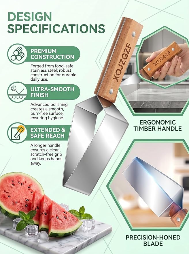 Triangle Watermelon Cutter, Stainless Steel with Wooden Handle - Melon Slicer, Fruit, Pineapple Fork Knife Gadgets Tool, Cantaloupe Peeler Cutting Summer Cut, for Kitchen Home Camping Picnic(2PCS)