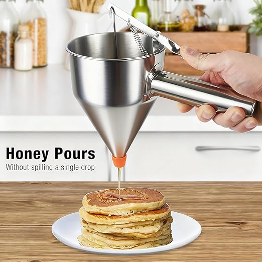 Pancake Batter Dispenser, Large 40oz/1200ml Multi-Caliber Stainless Steel Funnel Cake Dispenser with Stand for Commercial and Home Use