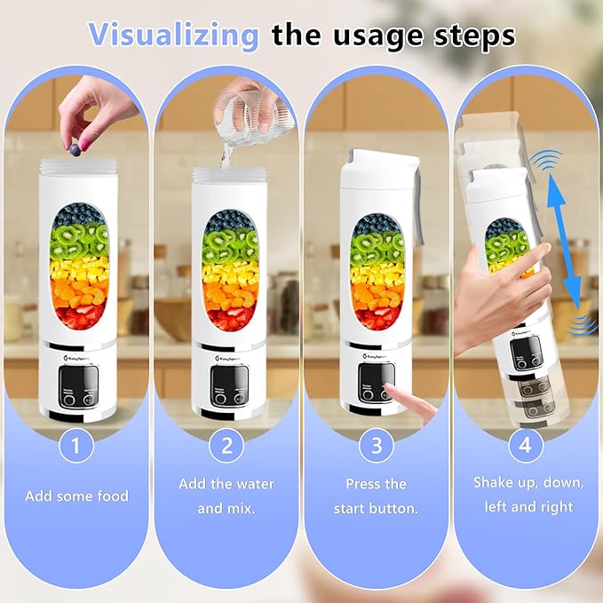 EASYSPEED Portable Blender Electric USB-C, 500ML Personal Juicer for Shakes and Smoothies, 12 Blades, 1500mAh Rechargeable, BPA Free, 18oz Small Blender with Leakproof Lid & Sip Spout, Mixing, Compact