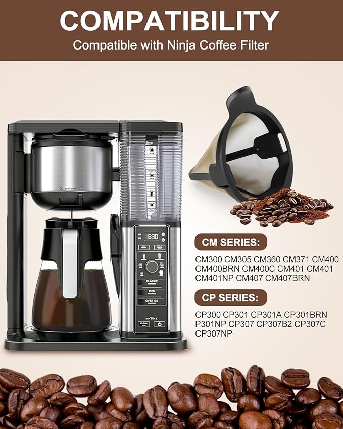 KEEPOW CM300 Coffee Filter Basket for Ninja, Reusable Permanent Coffee Pot Replacement for Ninja Coffee Maker CM300, CM305, CM371, CM400, CM360