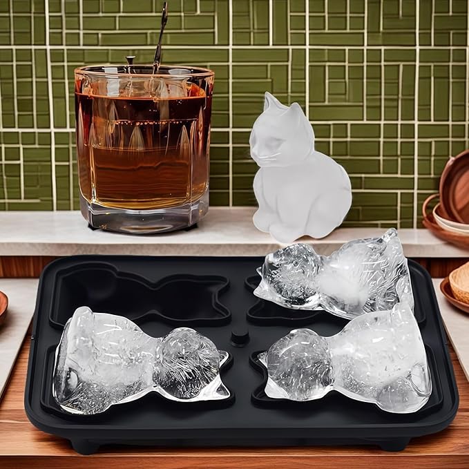 2026 New 3d Ice Cube Mold: Bulldog Whiskey Ice Cube Mold Tray Set Molds Small For Freezer Mini Cat Shaped Silicone Tiny Block Shaved Plunge Cooler Cute Cocktails With Lid Fancy (cat)
