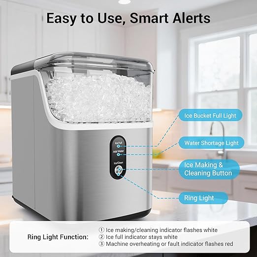 Nugget Ice Makers Countertop 35lbs/Day, Pellet Ice Maker Machine with Self-Cleaning, One-Click Operation Sonic Ice Maker, Pebble Ice Maker for Home/Kitchen/Office