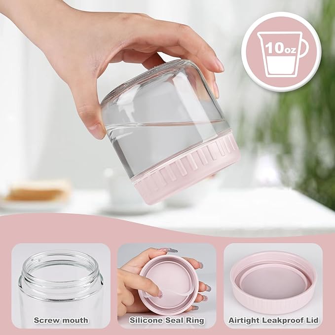 SHOWIN Overnight Oats Containers with Lids, Glass Jars with Lids 4 pcs, Wide Mouth Mason jars for Salad, Yogurt, Snacks, Meal Prep