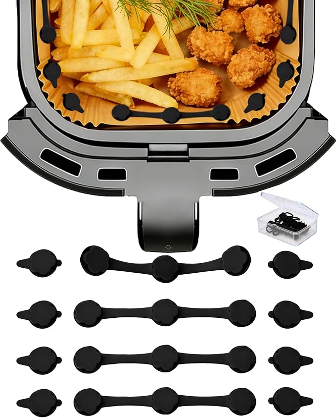 12PCS Air Fryer Magnets for Parchment Paper, Heat-Resistant Silicone Air Fryer Liners Magnets for Holding Down Disposable Air Fryer Liners, Air Fryer Accessories Prevent Paper Burning (Black)