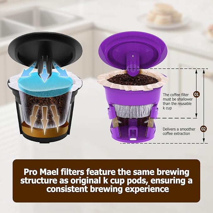 Pro Mael Disposable Coffee Filters Paper with Lid for Keurig Brewers Single Serve 1.0 and 2.0 Reusable K Cup Pods, Natural (200 Count)