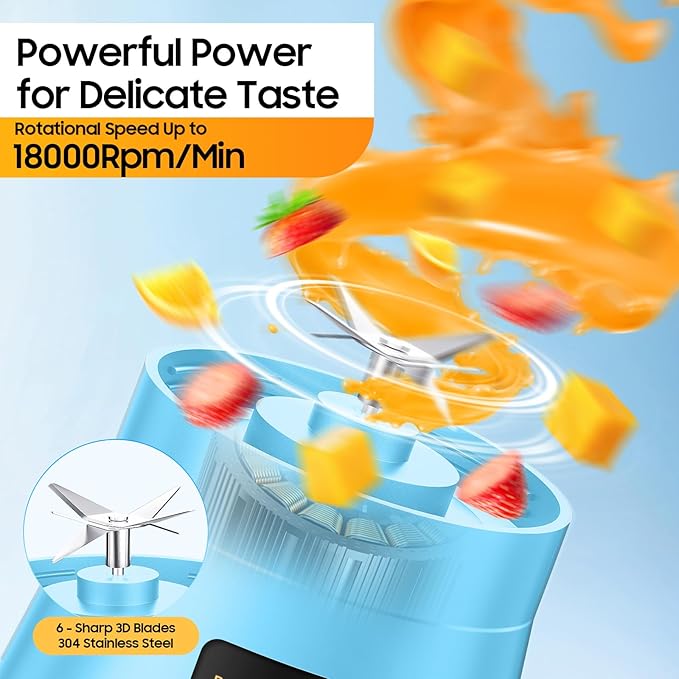 Cordless Portable Personal Size Blender - Mini Blender Make Smoothies and Shakes, 380Ml BPA Free Travel Cup, Powerful Blending Suit in Office/Home/Gym