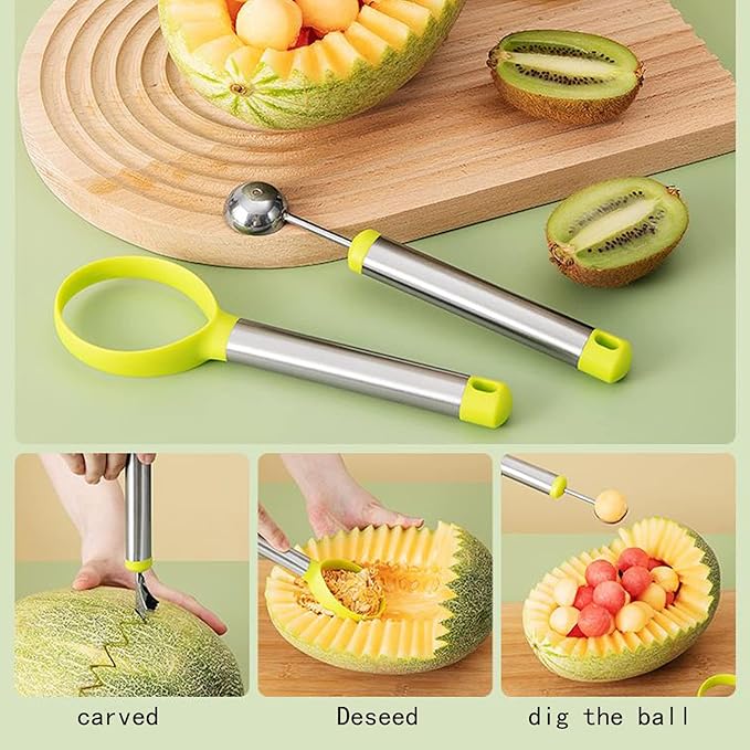Cantaloupe cutter,watermelon baller,Set 3-in-1 Set for Home, Use for Hami melon、Fruit Cutting and Fruit Sacking Supplies Watermelon Digging Ball shaped triangular V-shaped watermelon tool