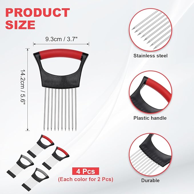 uxcell 4 Pcs Onion Slicer Holder, Stainless Steel Vegetable Cutting Holder Food Cutter Tool for Slicing Storing Onions Tomatoes Potatoes Avocados Apples, Black Red/Black Grey
