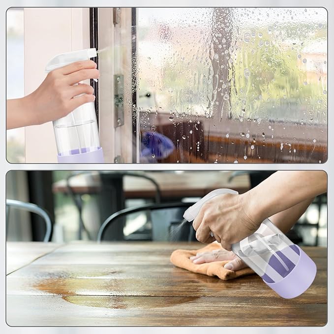 Rionisor Glass Spray Bottles with Silicone Sleeve Protection, Empty 16 oz Refillable Containers, Reusable Spray Bottles with Adjustable Nozzle for Hair, Cleaning Solutions, 1 Pack Purple