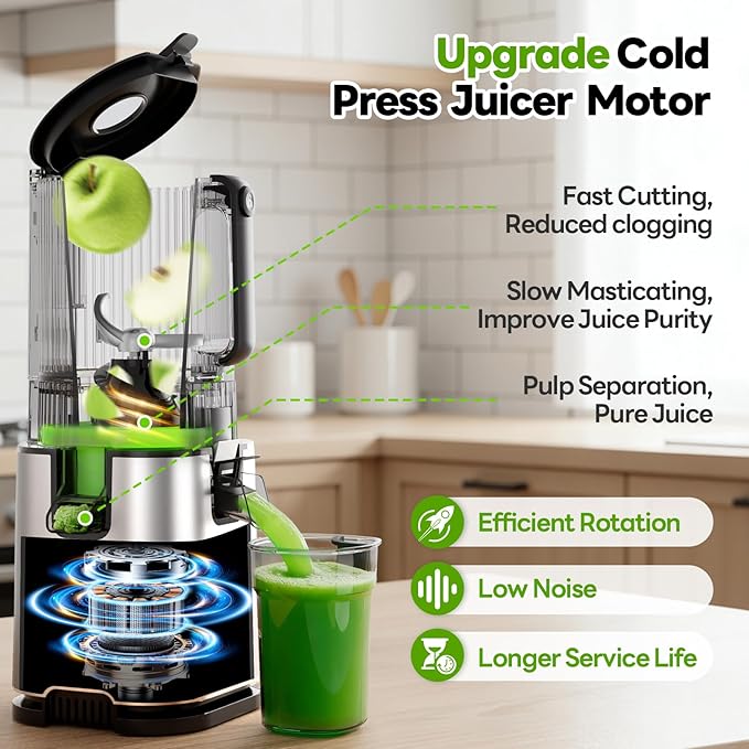 ECOSELF Juicer Machines with 3 Filters (For Juice/Sorbet/Nut Milk), With 6.0" Wide Mouth Hopper for Vegetables & Fruits, Slow Masticating Juicer Self Feeding, Juicer for Family Party, With Brush