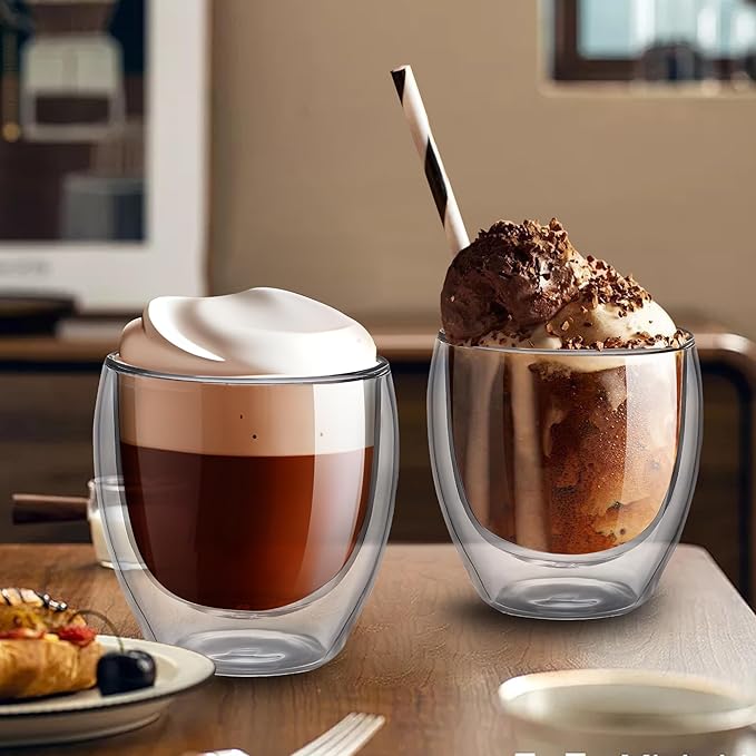 YMMIND Set of 4 Double Walled Glass Coffee Mugs 5 Ounces Insulated Layer Coffee Cups Borosilicate Glass Espresso Cup for Hot Beverage,Cappuccino,Tea,Latte,Wine,Microwave Safe
