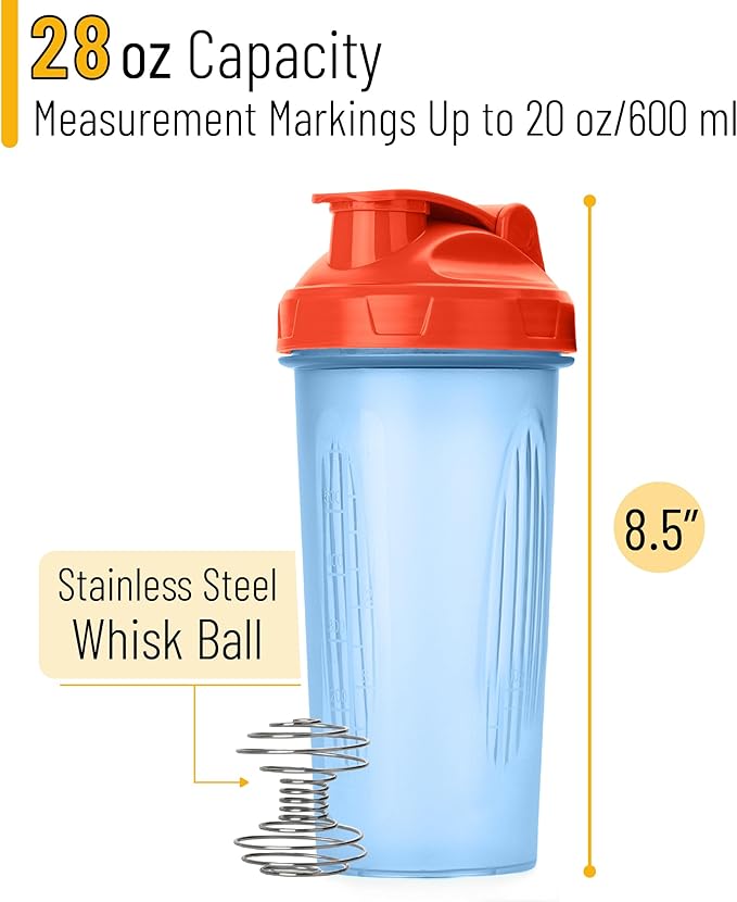 Mr. Pen- Shaker Bottles for Protein Mixes, 28 oz, 1 Pack, Blue with Orange Top, Protein Shaker Bottle with Wire Whisk Ball