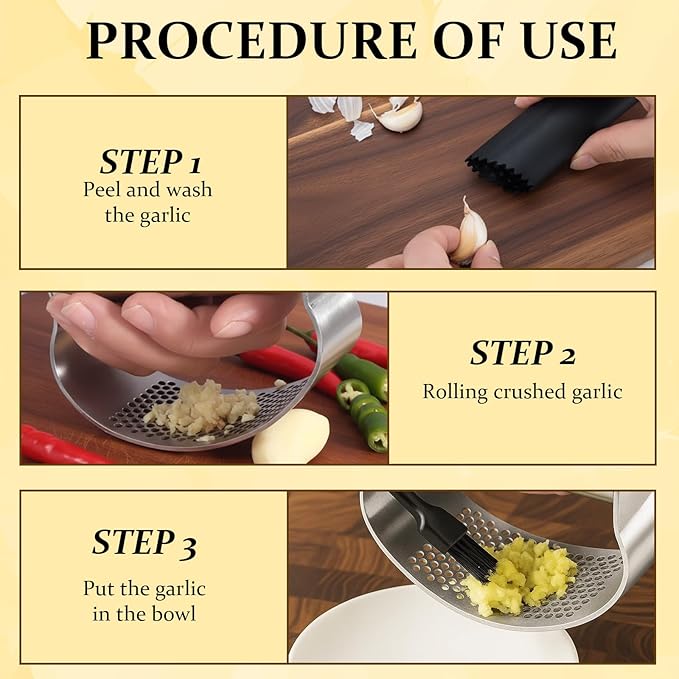 3pc Garlic Rocker, Garlic Press Rocker Set, Easy-to-Use Garlic Mincer for Cooking, Ideal for Small Hands and Weak Grip, Dishwasher Safe Kitchen Gadget