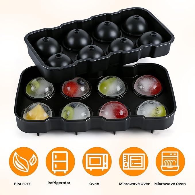 Ice Ball Maker Mold with Funnel, Round Ice Cube Tray for Freezer, Silicone Sphere Ice Mold Big Circle Ice Cube Mold, Easy Release Ice Tray for Home Bar Whiskey, Cocktails & Bourbon