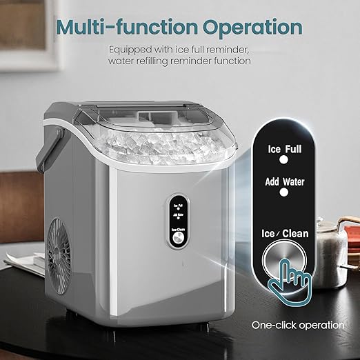 Antarctic Star Nugget Ice Maker Countertop, Chewable Pellet Ice Machine with Self Cleaning Function, Pebble Portable Ice Maker with Ice Scoop for Home Kitchen Office (Grey)