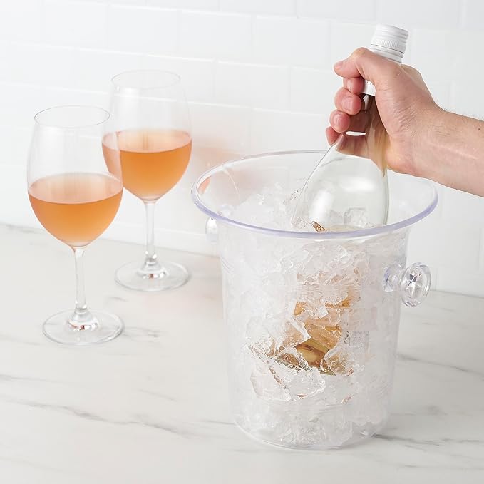 True Clear Acrylic Ice Bucket with Handles, 3-Liter Capacity, Durable Wine and Champagne Bucket, Perfect Ice Buckets for Parties, BBQs, Weddings, Picnics, Holidays, Outdoors, 8.75" x 8.25", Set of 1