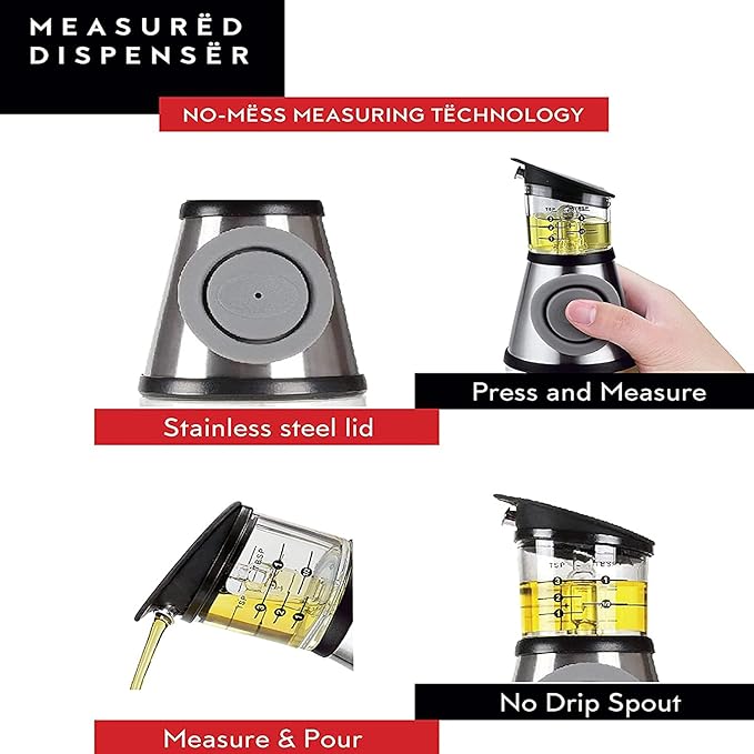 DWËLLZA KITCHEN Olive Oil Dispenser Bottle For Kitchen & Sprayer For Cooking - Glass 17 Oz. Cooking Oil/Syrup Dispenser With Measurements & 6 Oz. Spray Bottle Set