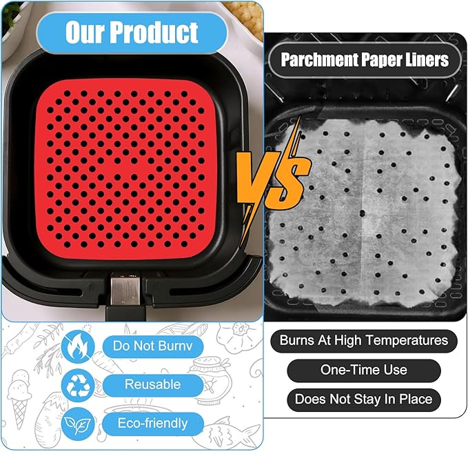 3pcs Silicone Air Fryer Liner, 7.5 Inch Square Silicone Air Fryer Liners, Easy to Clean Airs Fryers Accessories, 3Colors