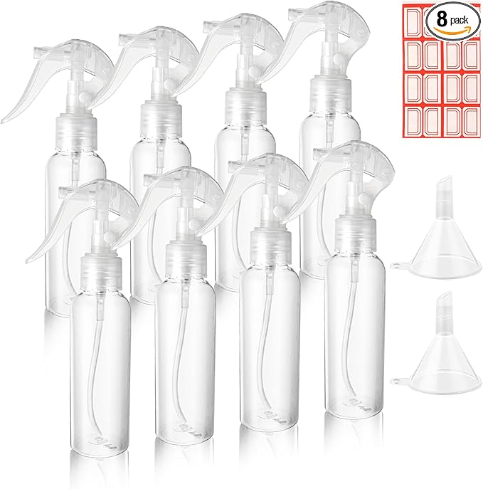 Molain 8Pcs Small Spray Bottles, No Leak And Clog Mister Spray Bottle, 3.5oz/100ml Empty Refillable Containers Reusable Liquid Container for Essential Oils Water Squirt